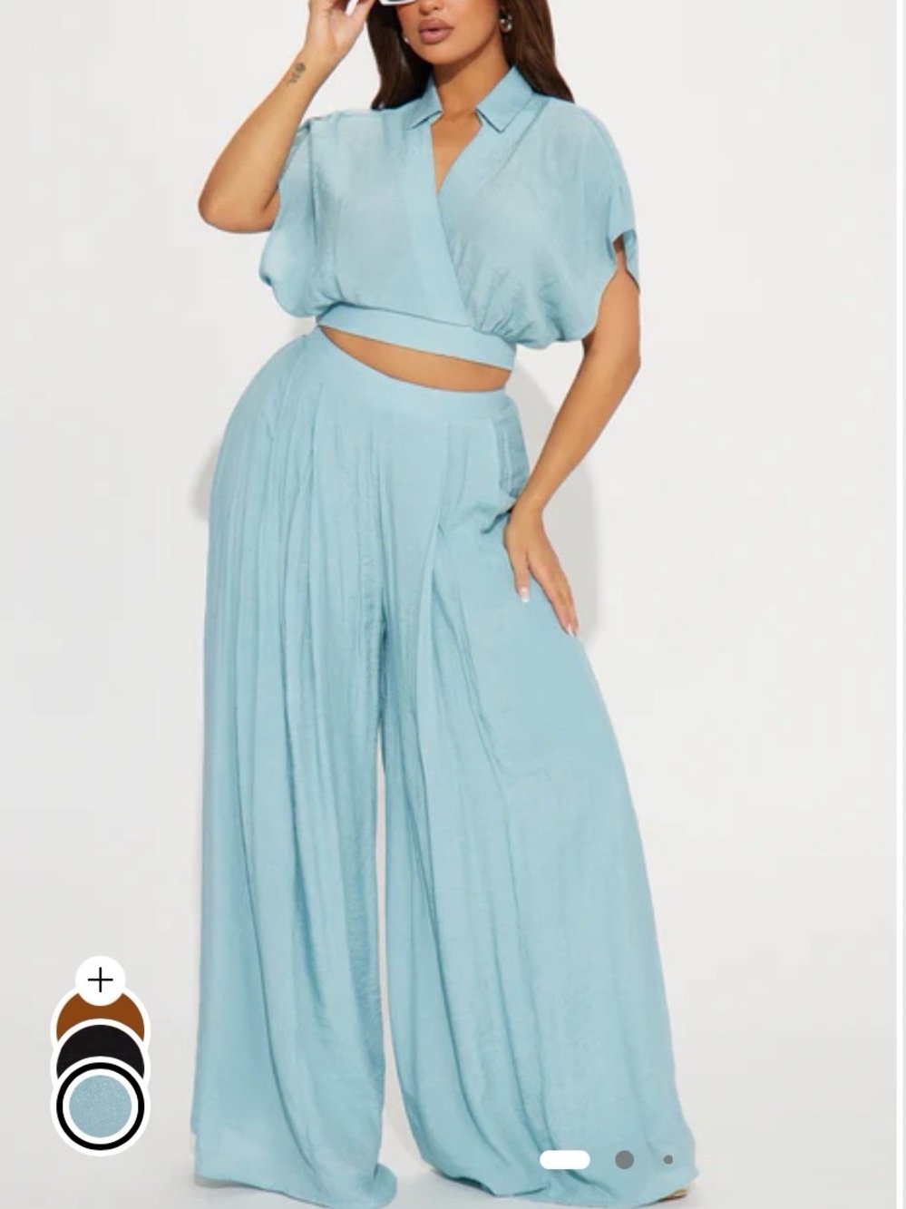 Light Blue Wide-Leg High-Waist Pants — Women